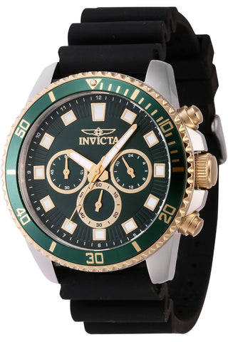 Front view of Invicta Pro Diver Chronograph INV46127 Green Dial Black Silicon Mens Watch on white background