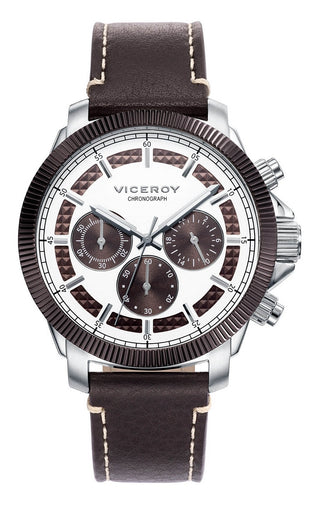 Front view of Viceroy Watches Model Magnum Chronograph 471061-47 Leather Mens Watch on white background