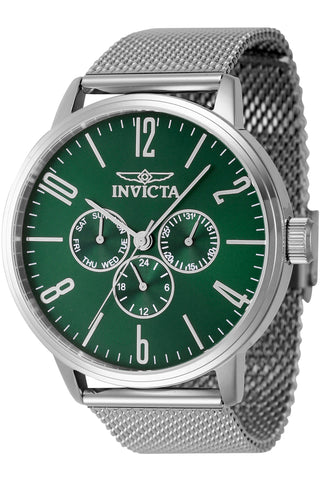 Front view of Invicta Specialty INV47120 Green Dial Grey Stainless Steel Mens Watch on white background