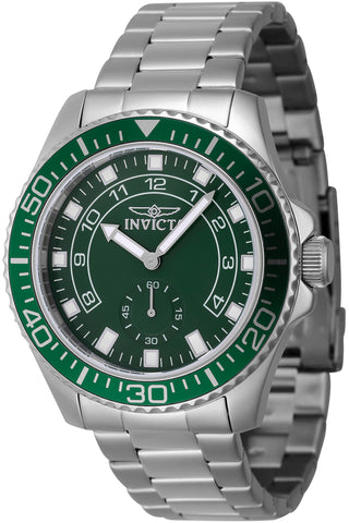 Front view of Invicta Pro Diver INV47126 Green Dial Grey Stainless Steel Mens Watch on white background