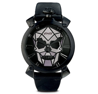 Front view of GaGa Milano Bionic Skull Black 5062BS02B0CVBM0 Mens Watch on white background