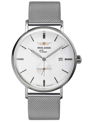 Front view of Iron Annie 5938M1 White Dial Silver Stainless Steel Unisex Watch on white background