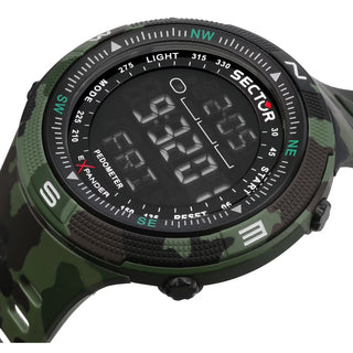 Angle shot of Sector Chronograph R3251541002 Black Dial Green Silicone Unisex Watch on white background