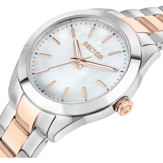 Angle shot of Sector R3253588520 Mother Of Pearl Dial Rose Gold Stainless Steel Womens Watch on white background