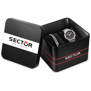 Angle shot of Sector R3253578020 Black Dial Silver Stainless Steel Unisex Watch on white background