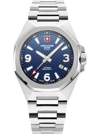 Angle shot of Swiss Alpine Military 7005.1135 Blue Dial Silver Stainless Steel Unisex Watch on white background