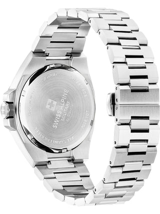 Angle shot of Swiss Alpine Military 7005.1137 Black Dial Silver Stainless Steel Unisex Watch on white background