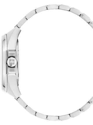 Angle shot of Swiss Alpine Military 7005.1137 Black Dial Silver Stainless Steel Unisex Watch on white background