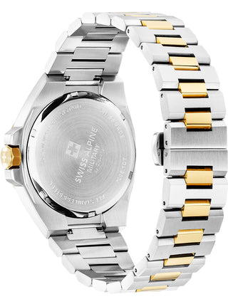 Angle shot of Swiss Alpine Military 7005.1147 Gold Dial Black Stainless Steel Unisex Watch on white background