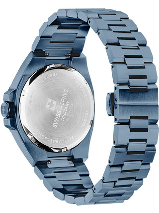 Angle shot of Swiss Alpine Military 7005.1195 Blue Stainless Steel Unisex Watch on white background