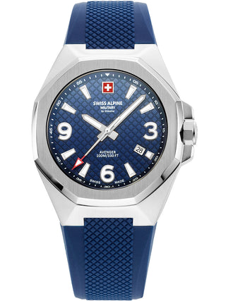 Angle shot of Swiss Alpine Military 7005.1835 Blue Silicone Unisex Watch on white background