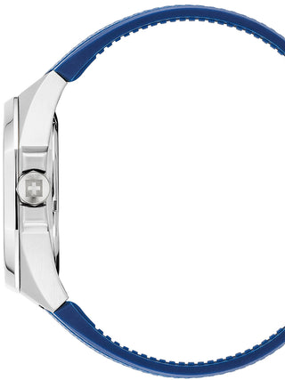 Angle shot of Swiss Alpine Military 7005.1835 Blue Silicone Unisex Watch on white background