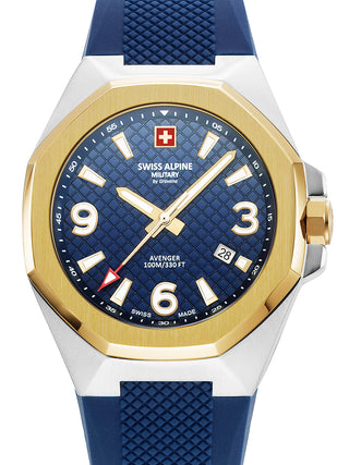 Front view of Swiss Alpine Military 7005.1845 Blue Silicone Unisex Watch on white background