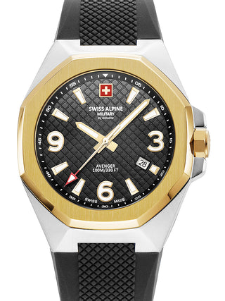 Front view of Swiss Alpine Military 7005.1847 Black Silicone Unisex Watch on white background