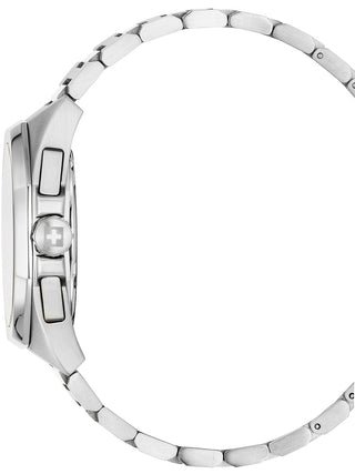 Angle shot of Swiss Alpine Military Chronograph 7005.9137 Black Dial Silver Stainless Steel Unisex Watch on white background