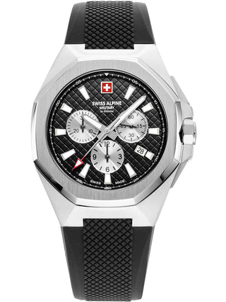 Angle shot of Swiss Alpine Military Chronograph 7005.9837 Black Silicone Unisex Watch on white background