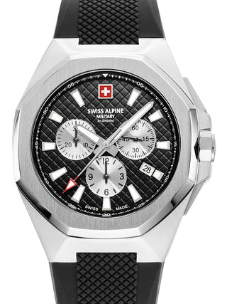 Front view of Swiss Alpine Military Chronograph 7005.9837 Black Silicone Unisex Watch on white background