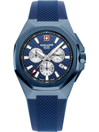 Angle shot of Swiss Alpine Military Chronograph 7005.9895 Blue Silicone Unisex Watch on white background