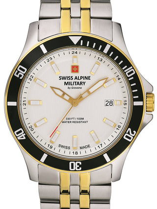 Front view of Swiss Alpine Military 7022.1142 White Dial Gold Stainless Steel Unisex Watch on white background