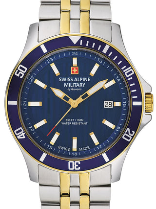 Front view of Swiss Alpine Military 7022.1145 Blue Dial Gold Stainless Steel Unisex Watch on white background