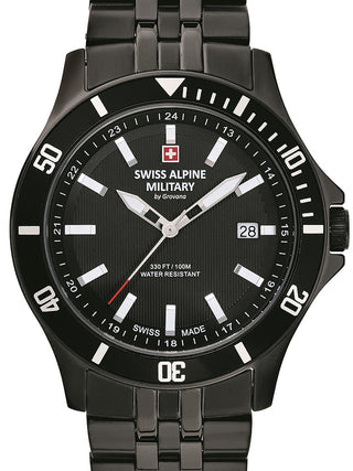 Front view of Swiss Alpine Military 7022.1177 Black Stainless Steel Unisex Watch on white background