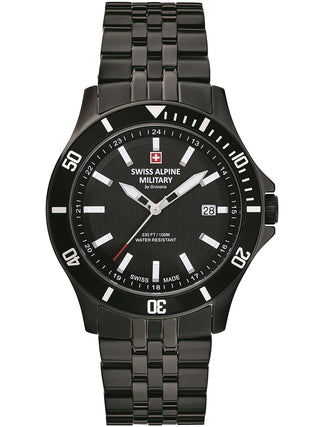 Angle shot of Swiss Alpine Military 7022.1177 Black Stainless Steel Unisex Watch on white background