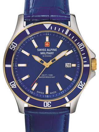 Front view of Swiss Alpine Military 7022.1545 Blue Leather Unisex Watch on white background