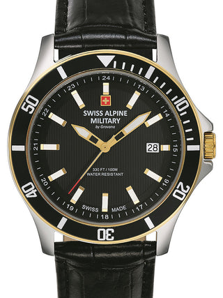 Front view of Swiss Alpine Military 7022.1547 Black Leather Unisex Watch on white background