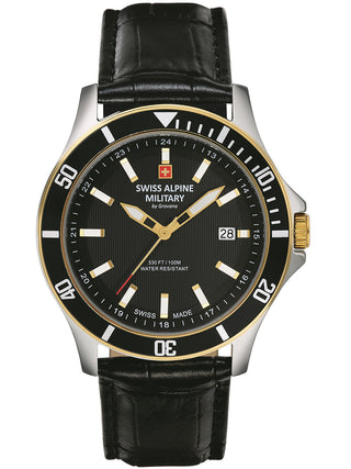 Angle shot of Swiss Alpine Military 7022.1547 Black Leather Unisex Watch on white background