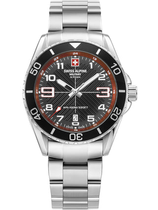 Angle shot of Swiss Alpine Military 7029.1136 Red Dial Silver Stainless Steel Unisex Watch on white background