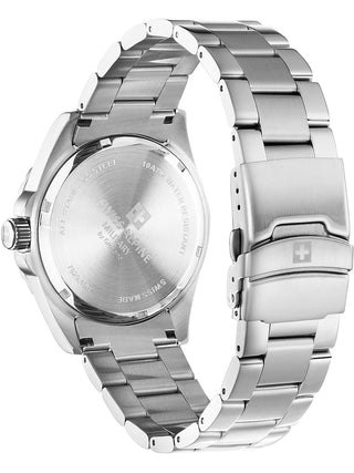 Angle shot of Swiss Alpine Military 7029.1136 Red Dial Silver Stainless Steel Unisex Watch on white background