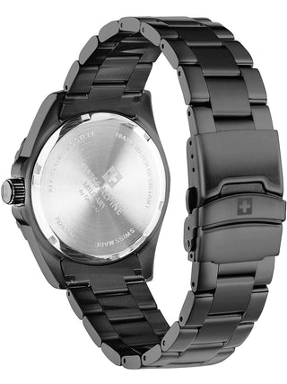 Angle shot of Swiss Alpine Military 7029.1171 Black Stainless Steel Unisex Watch on white background