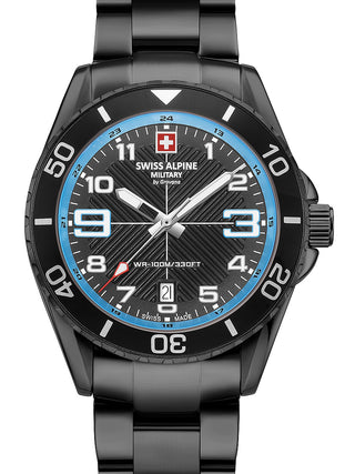 Front view of Swiss Alpine Military 7029.1171 Black Stainless Steel Unisex Watch on white background