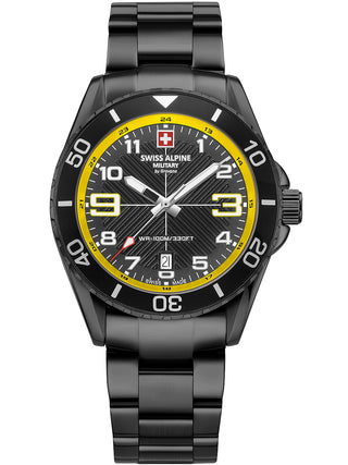 Angle shot of Swiss Alpine Military 7029.1178 Black Stainless Steel Unisex Watch on white background