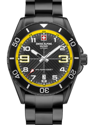 Front view of Swiss Alpine Military 7029.1178 Black Stainless Steel Unisex Watch on white background