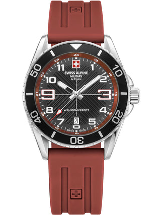 Angle shot of Swiss Alpine Military 7029.1836 Black Dial Silicone Unisex Watch on white background