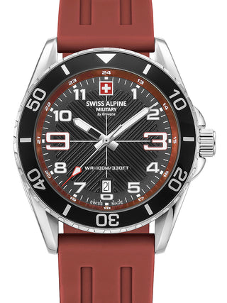 Front view of Swiss Alpine Military 7029.1836 Black Dial Silicone Unisex Watch on white background