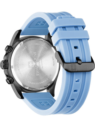 Angle shot of Swiss Alpine Military Chronograph 7029.9871 Blue Silicone Unisex Watch on white background