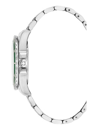 Angle shot of Swiss Alpine Military 7034.1134 Green Dial Silver Stainless Steel Unisex Watch on white background