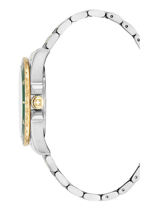 Angle shot of Swiss Alpine Military 7034.1144 Green Dial Gold Stainless Steel Unisex Watch on white background