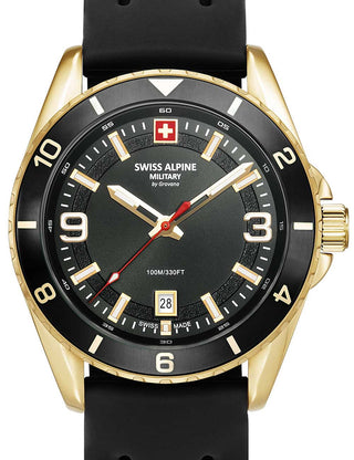 Front view of Swiss Alpine Military 7034.1817 Black Silicone Unisex Watch on white background