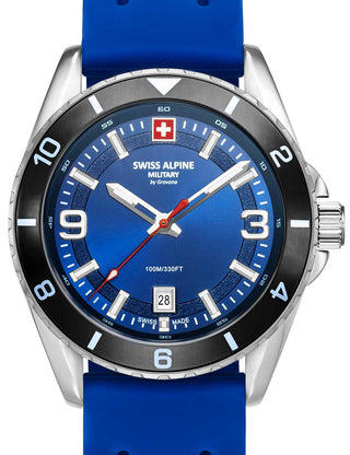 Front view of Swiss Alpine Military 7034.1836 Blue Silicone Unisex Watch on white background