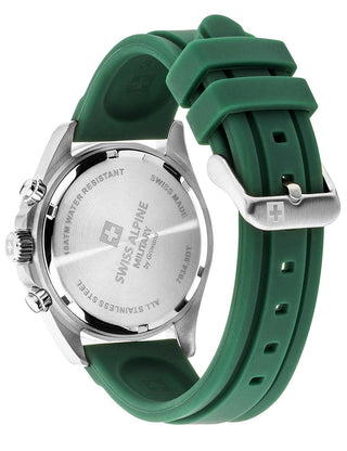 Angle shot of Swiss Alpine Military Chronograph 7034.9834 Green Silicone Unisex Watch on white background