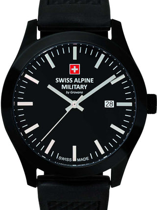 Front view of Swiss Alpine Military 7055.1877 Black Silicone Unisex Watch on white background