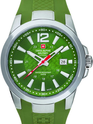 Front view of Swiss Alpine Military 7058.1838 Green Silicone Unisex Watch on white background