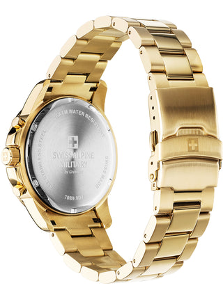 Angle shot of Swiss Alpine Military Chronograph 7089.9111 Gold Stainless Steel Unisex Watch on white background