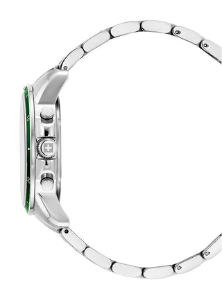 Angle shot of Swiss Alpine Military Chronograph 7089.9134 Green Dial Silver Stainless Steel Unisex Watch on white background