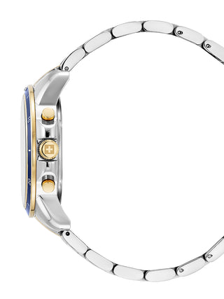 Angle shot of Swiss Alpine Military Chronograph 7089.9145 Blue Dial Gold Stainless Steel Unisex Watch on white background