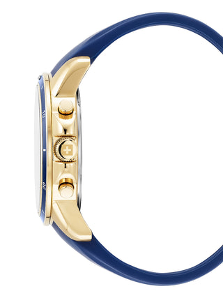 Angle shot of Swiss Alpine Military Chronograph 7089.9815 Blue Silicone Unisex Watch on white background