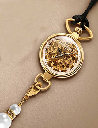 Angle shot of Zeppelin 74595 Gold Dial White Leather Womens Watch on white background